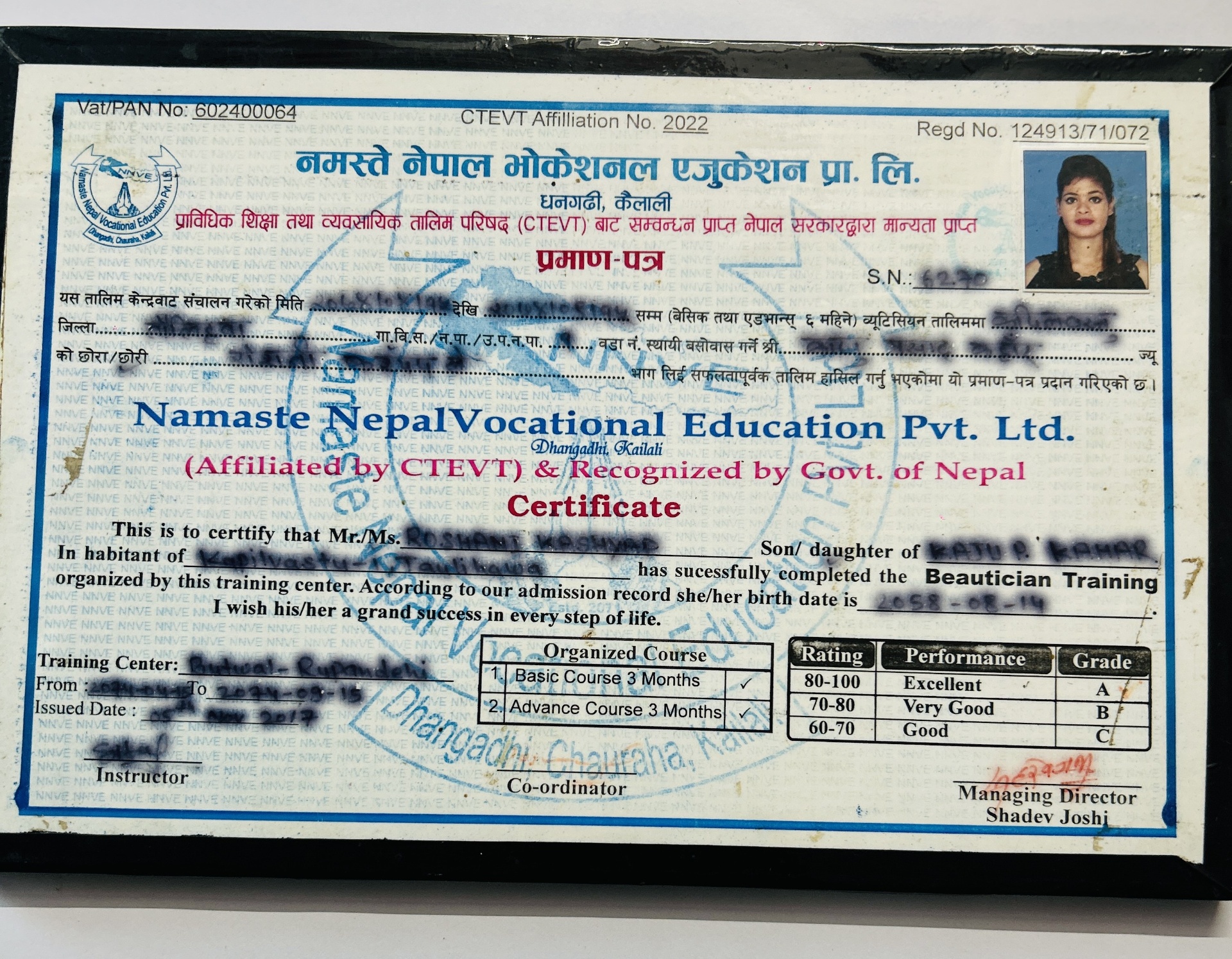 CTEVT Beautician Training Certificate
