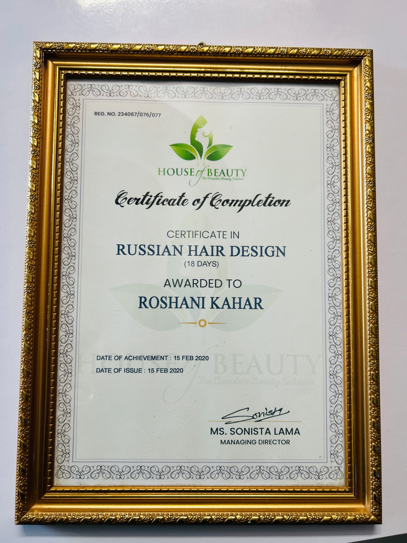 Russian Hair Design Certificate